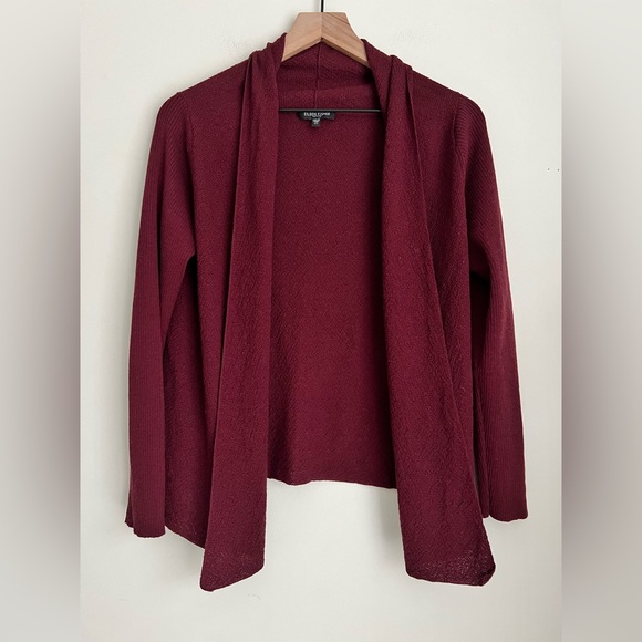 Eileen Fisher red textured Wool open front long sleeve cardigan petite M - Picture 1 of 7